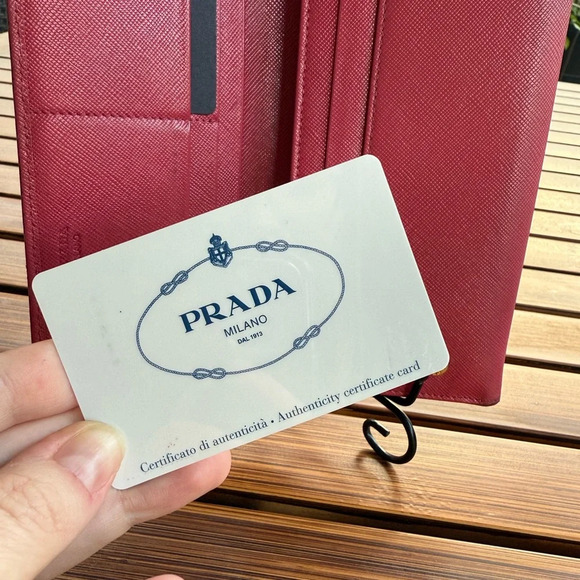 Prada long snap saffiano leather wallet color peonia with authentication card - Picture 8 of 13